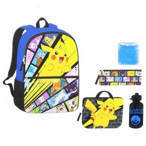Pokemon Backpack Set 5pc Kids Boys Girls School Supplies Bundle Bottle Case Bag